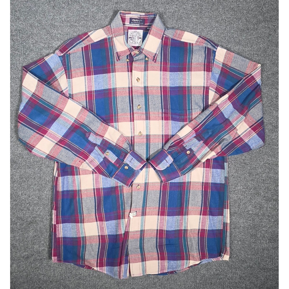 Gant Salty Dog Plaid Flannel Shirt Mens Medium Blue Red Cotton Button Down